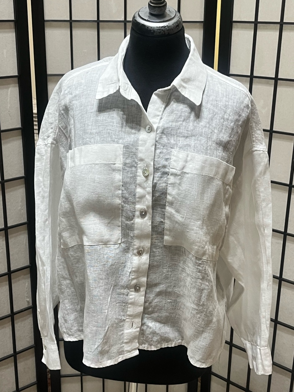 Cynthia Rowley White Linen Casual Button-Down Shirt WOMEN SIZE L